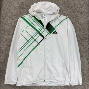 adidas White and Green Windbreaker Jacket